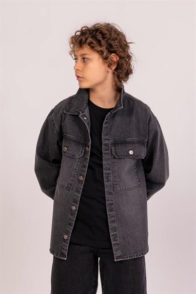 Mojo Erkek Çocuk 9-14 Yaş Cepli Denim Gömlek Ceket 7671 Siyah