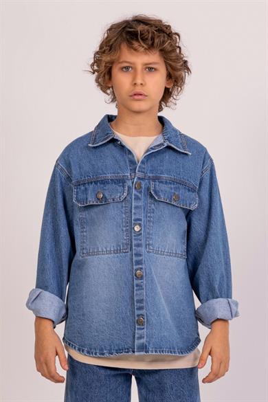 Mojo Erkek Çocuk 9-14 Yaş Cepli Denim Gömlek Ceket 7671 Kot Mavi