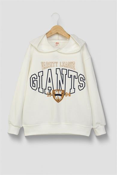 Mojo Erkek Çocuk 9-14 Yaş Desenli Kapüşonlu Sweatshirt Ekru