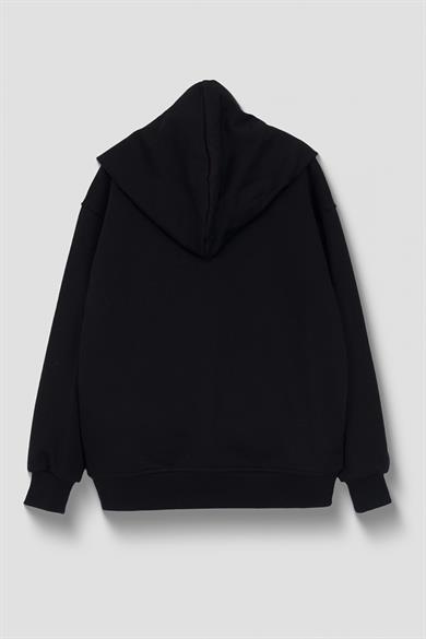 Mojo Erkek Çocuk 9-14 Yaş Desenli Kapüşonlu Sweatshirt Siyah