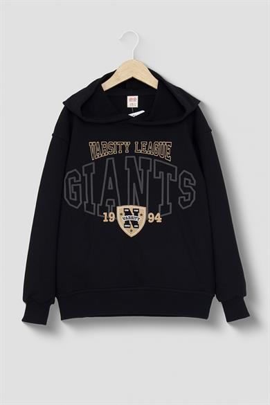 Mojo Erkek Çocuk 9-14 Yaş Desenli Kapüşonlu Sweatshirt Siyah