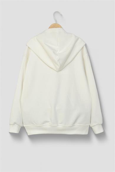 Mojo Erkek Çocuk 9-14 Yaş Desenli Kapüşonlu Sweatshirt Ekru