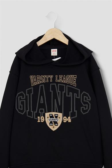 Mojo Erkek Çocuk 9-14 Yaş Desenli Kapüşonlu Sweatshirt Siyah