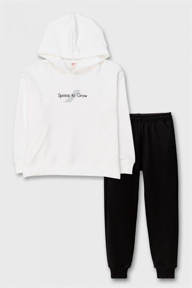 Mojo Erkek Çocuk 9-14 Yaş Kapüşonlu Sweat Eşofman Takımı Beyaz