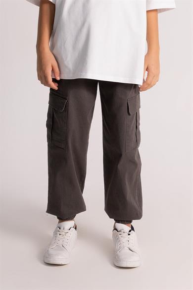 Mojo Erkek Çocuk 9-14 Yaş Lastikli Paça Kargo Cep Pantolon 7659 Füme