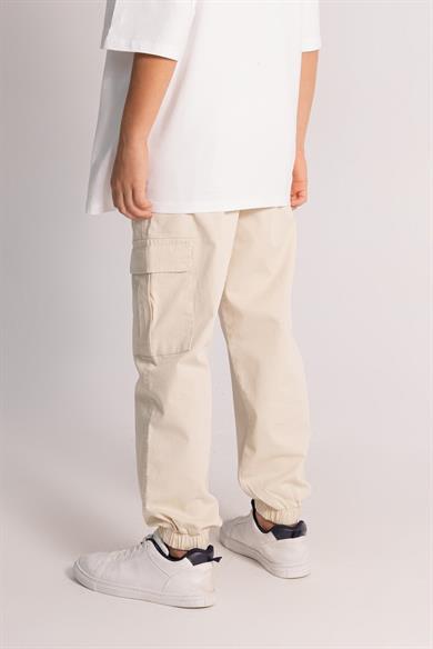 Mojo Erkek Çocuk 9-14 Yaş Lastikli Paça Kargo Cep Pantolon 7659 Krem