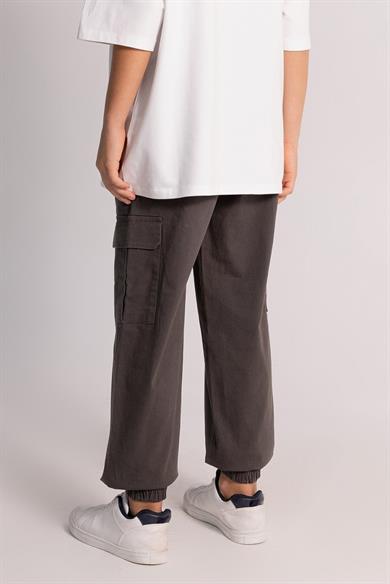 Mojo Erkek Çocuk 9-14 Yaş Lastikli Paça Kargo Cep Pantolon 7659 Füme