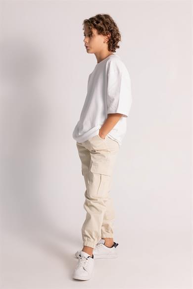 Mojo Erkek Çocuk 9-14 Yaş Lastikli Paça Kargo Cep Pantolon 7659 Krem