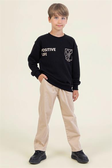 Mojo Erkek Çocuk 9-14 Yaş Sırt Baskılı Basic Sweatshirt Siyah