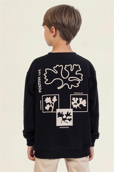 Mojo Erkek Çocuk 9-14 Yaş Sırt Baskılı Basic Sweatshirt Siyah