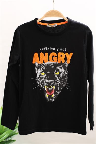 Mojo Erkek Çocuk Angry Baskılı Uzun Kol T-shirt 323117 Siyah