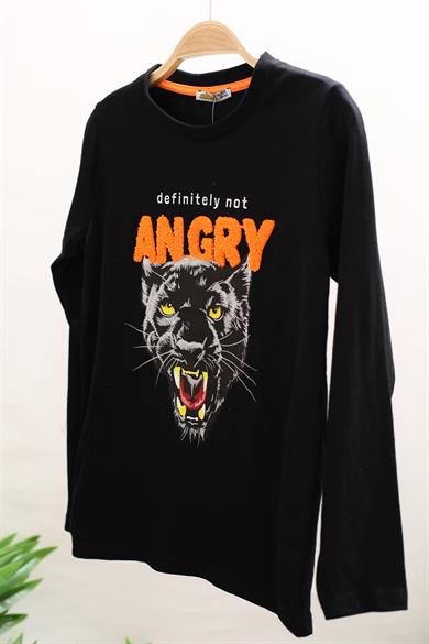 Mojo Erkek Çocuk Angry Baskılı Uzun Kol T-shirt 323117 Siyah