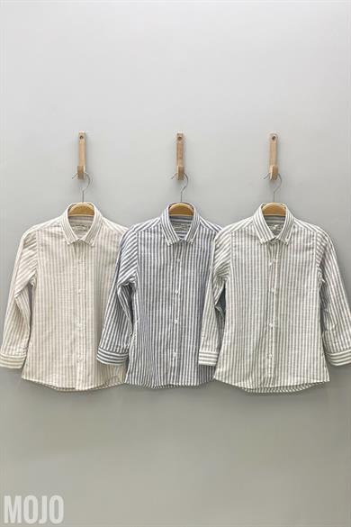 Mojo Erkek Çocuk Çizgili Spor Gömlek 1015 Gri