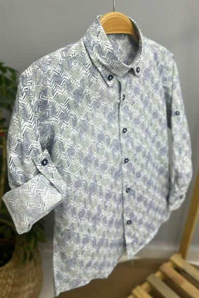 Mojo Erkek Çocuk Çizgili Spor Gömlek 1015 Lacivert-Yeşil