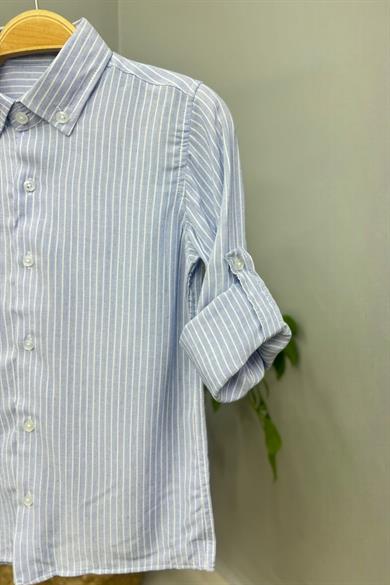Mojo Erkek Çocuk Çizgili Yazlık Gömlek 1801 Mavi