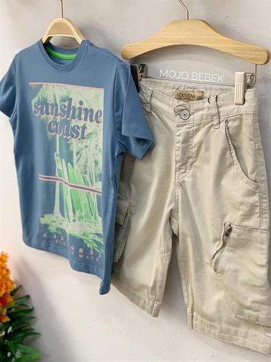 Mojo Erkek Çocuk Fermuar Detaylı Cepli Şort 2210 Bej
