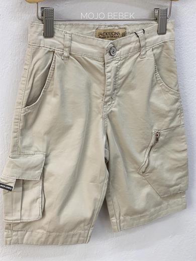 Mojo Erkek Çocuk Fermuar Detaylı Cepli Şort 2210 Bej