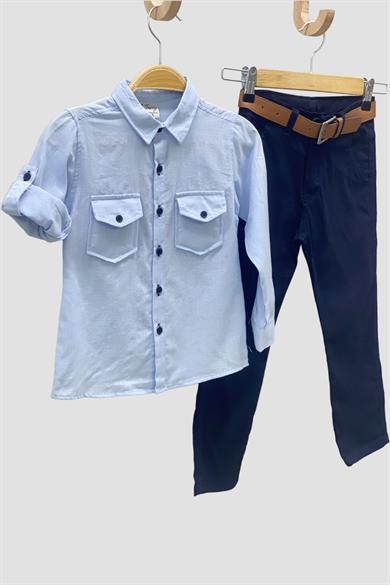 Mojo Erkek Çocuk 2-8 Yaş  Gömlek Pantolon Takım 6359 Açık Mavi