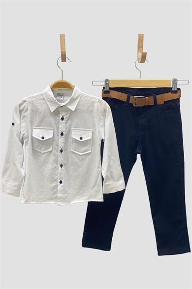 Mojo Erkek Çocuk 2-8 Yaş  Gömlek Pantolon Takım 6359 Beyaz