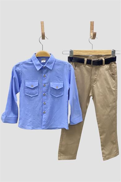 Mojo Erkek Çocuk 2-8 Yaş  Gömlek Pantolon Takım 6359 Mavi
