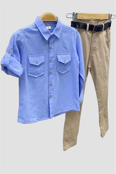 Mojo Erkek Çocuk 2-8 Yaş  Gömlek Pantolon Takım 6359 Mavi