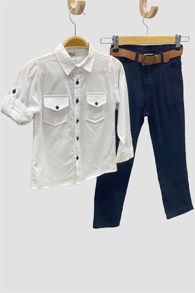 Mojo Erkek Çocuk 2-8 Yaş  Gömlek Pantolon Takım 6359 Beyaz
