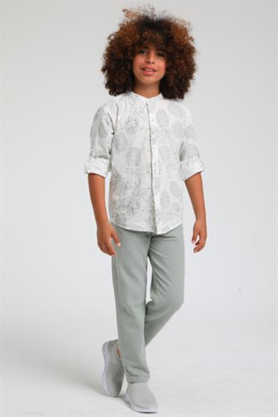 Mojo Erkek Çocuk Hakim Yaka Ananaslı Keten Gömlek 23109 Mint