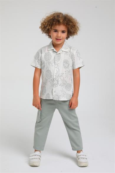 Mojo Erkek Çocuk Hakim Yaka Ananaslı Keten Gömlek 23109 Mint
