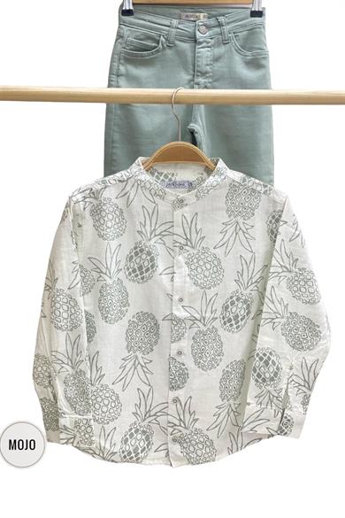 Mojo Erkek Çocuk Hakim Yaka Ananaslı Keten Gömlek 23109 Mint