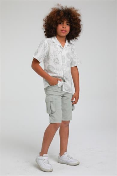 Mojo Erkek Çocuk Hakim Yaka Ananaslı Keten Gömlek 23109 Mint