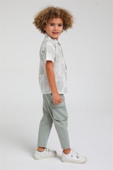 Mojo Erkek Çocuk Hakim Yaka Ananaslı Keten Gömlek 23109 Mint