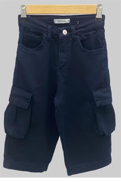 Mojo Erkek Çocuk Kargo Cepli Likralı Kanvas Şort 2308 Lacivert