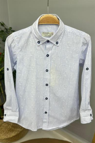 Mojo Erkek Çocuk Katlamalı Kol Çizgili  Gömlek 1753 Mavi