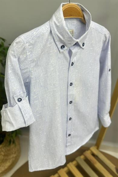 Mojo Erkek Çocuk Katlamalı Kol Çizgili  Gömlek 1753 Mavi