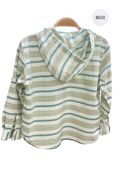 Mojo Erkek Çocuk Katlamalı Kol Kapüşonlu Keten Gömlek 23118 Mint