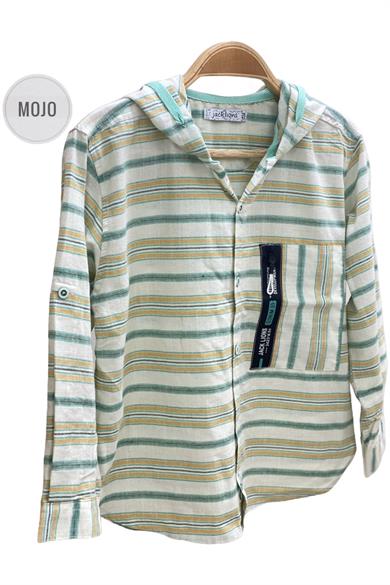 Mojo Erkek Çocuk Katlamalı Kol Kapüşonlu Keten Gömlek 23118 Mint