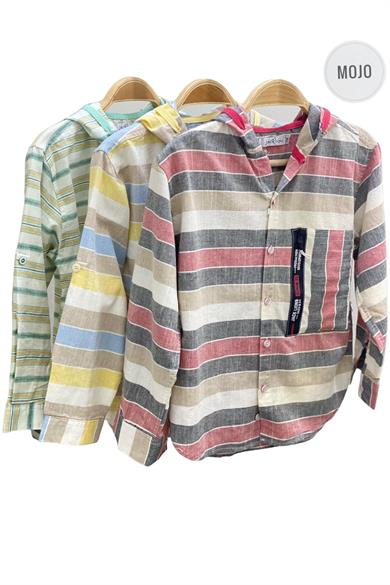 Mojo Erkek Çocuk Katlamalı Kol Kapüşonlu Keten Gömlek 23118 Gri