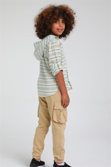 Mojo Erkek Çocuk Katlamalı Kol Kapüşonlu Keten Gömlek 23118 Mint