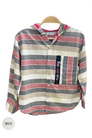 Mojo Erkek Çocuk Katlamalı Kol Kapüşonlu Keten Gömlek 23118 Gri