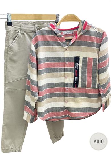 Mojo Erkek Çocuk Katlamalı Kol Kapüşonlu Keten Gömlek 23118 Gri