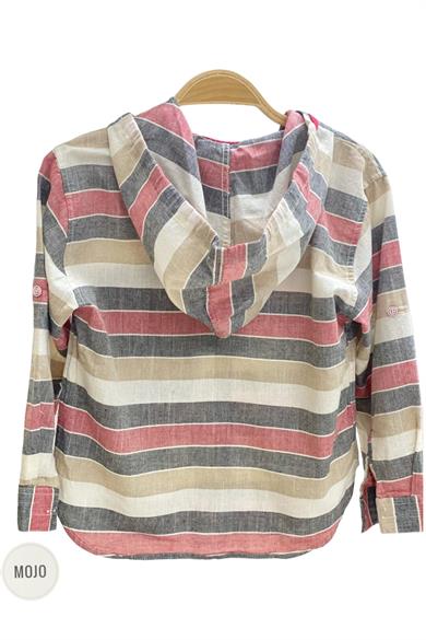 Mojo Erkek Çocuk Katlamalı Kol Kapüşonlu Keten Gömlek 23118 Gri