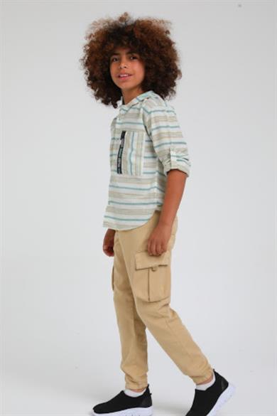 Mojo Erkek Çocuk Katlamalı Kol Kapüşonlu Keten Gömlek 23118 Mint