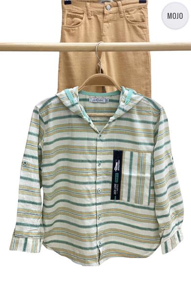 Mojo Erkek Çocuk Katlamalı Kol Kapüşonlu Keten Gömlek 23118 Mint