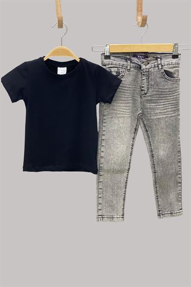 Mojo Erkek Çocuk Likralı Yıpratmalı Krinkıl Detaylı Kot Pantolon 1216 Gri