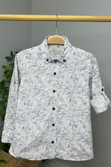 Mojo Erkek Çocuk Mermer Desen Katlamalı Kol Gömlek 1812 Lacivert