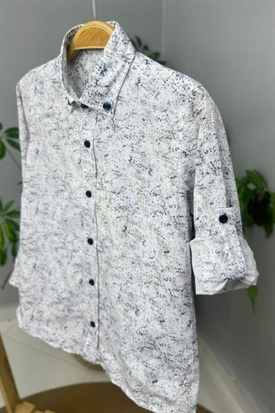 Mojo Erkek Çocuk Mermer Desen Katlamalı Kol Gömlek 1812 Lacivert