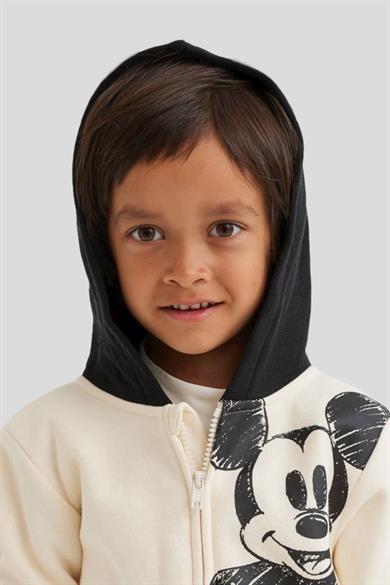 Mojo Erkek Çocuk Mickey Baskılı Kapşonlu Hırka 1502 Krem
