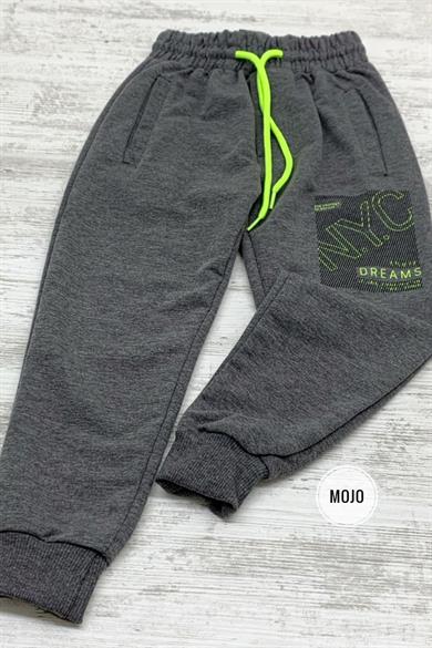Mojo Erkek Çocuk Nyc Baskılı Lastikli Paça Eşofman Altı 2093 Füme