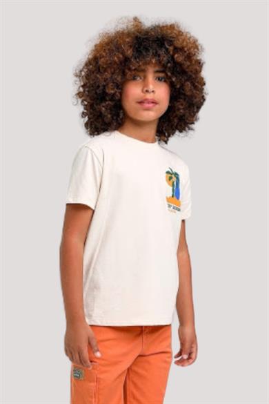 Mojo Erkek Çocuk Önü ve Arkası Baskılı Kısa Kol T-shirt 1620 Bej