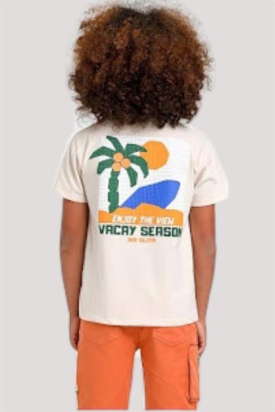 Mojo Erkek Çocuk Önü ve Arkası Baskılı Kısa Kol T-shirt 1620 Bej